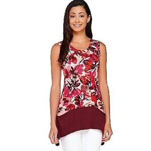 💜 3/$25 💜 Logo Lori Goldstein Medium TANK TOP TUNIC Swing Soft Knit Floral